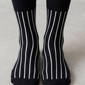 Striped Black and White Cotton Socks: Fun Novelty Design image 4
