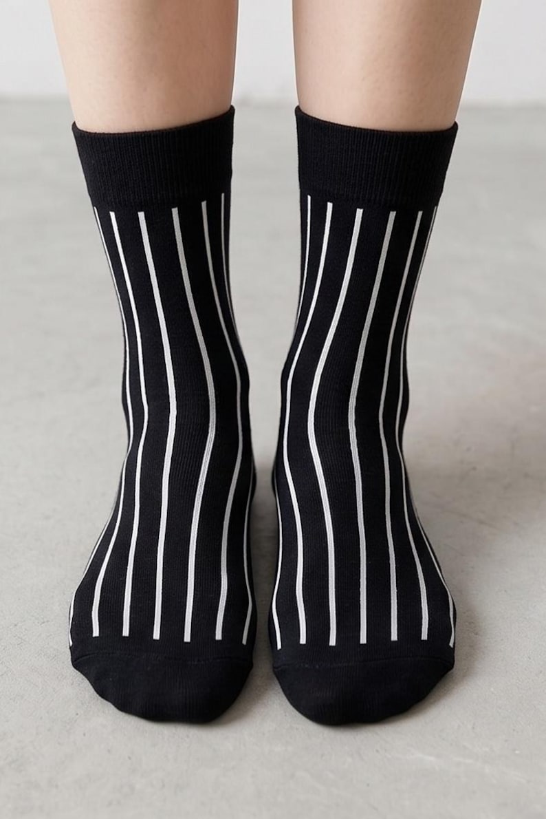 Striped Black and White Cotton Socks: Fun Novelty Design image 4
