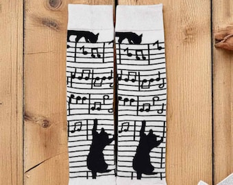 Notes and Cat Socks, Cute Socks, Fun Socks, Novelty Socks, Stylish Socks, Cool Socks