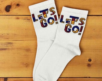 Let's Go Written White Crew Socks