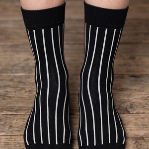 Striped Black and White Cotton Socks: Fun Novelty Design image 2