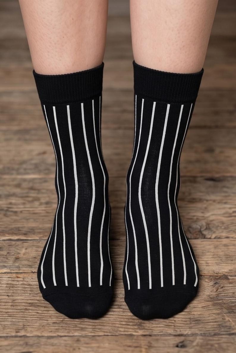 Striped Black and White Cotton Socks: Fun Novelty Design image 2