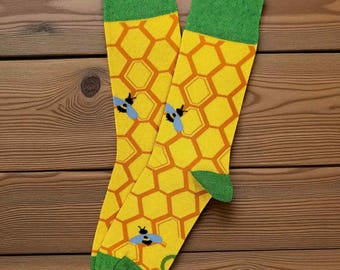 Honeycomb Bee Cotton Socks, Novelty Comfort Colors