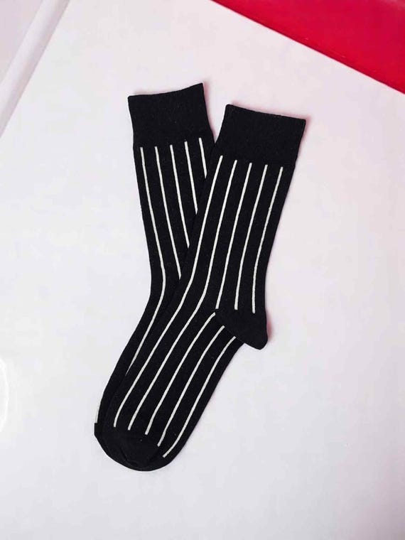 Striped Black and White Cotton Socks: Fun Novelty Design