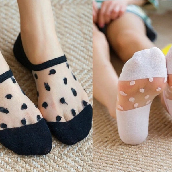 3 Pack Black,White and Gray Transparent No-Show Sheer Socks, See-through Women Summer Socks,
