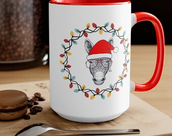 Christmas Donkey Two-Tone Coffee Mugs, 15oz, Merry Christmas, Coffee Mug, Hot Chocolate mug, Cute Mug
