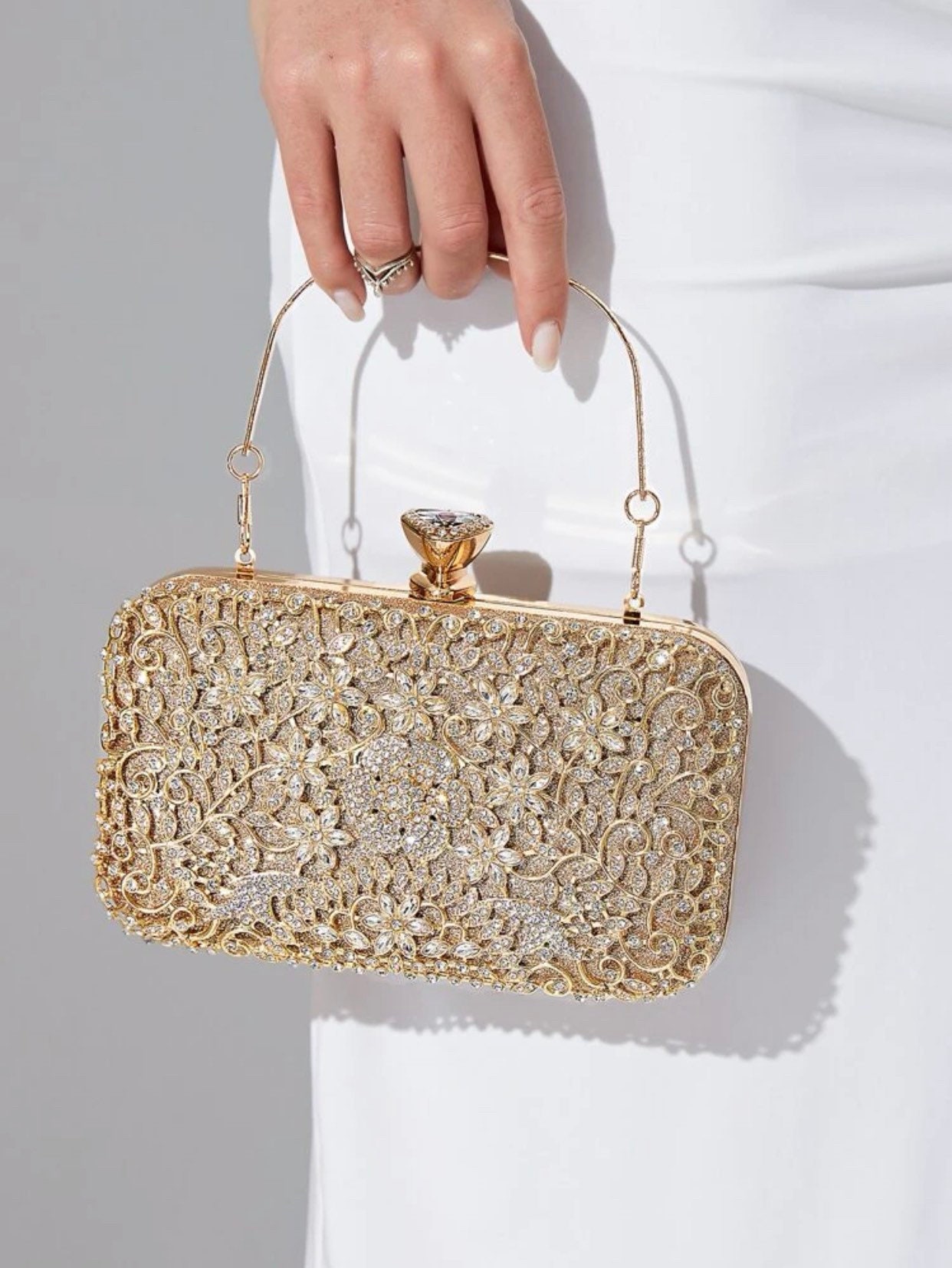 BENCOMOM Women gold clutch Purses Formal Evening Bags Wedding Party Dressy  Handbags Bridal Prom shoulder bag with chain