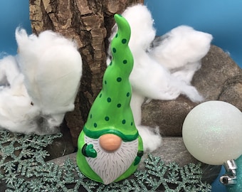 Christmas gnome in a light green robe, 3D figure, completely handmade and unique