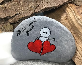 Un petit encouragement pour vous : « Tout ira bien ! » Pebble Art, peint à la main sur pierre naturelle.
