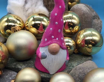 Christmas elf in pink robe 3D figure completely handmade unique