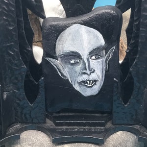 Nosferatu, the first filmed vampire character, villain edition, the 6th character in the series, hand-painted on a natural stone.