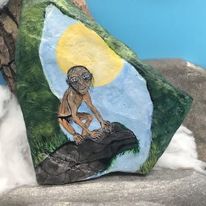 The Lord of the Rings/Gollum/Smeagol/J.R.R. Tolkien in de Emyn Muil, handgeschilderd op natuursteen.