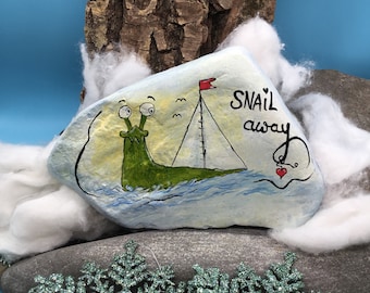 L'escargot en haute mer ; "Naviguez, peint à la main et immortalisé sur une pierre naturelle/pierre de rivière