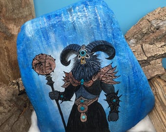 Mystical creature "The Cyclops 2.0", a unique, hand-painted piece in comic style immortalized on a large natural stone.