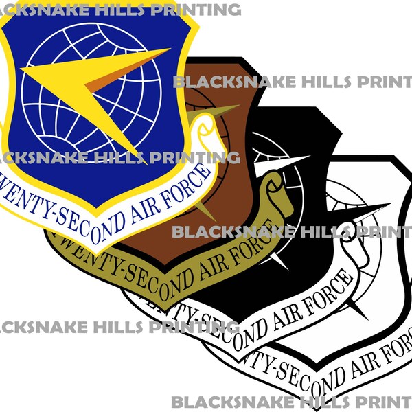 Fichiers d'images vectorielles du patch de la 22e Air Force (formats .ai, .pdf, .eps et .svg) ainsi que des rasters haute résolution (.jpg et .png)