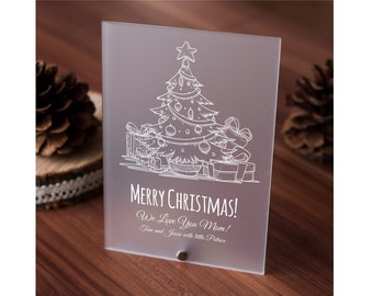 Cartoline di Natale acriliche Frosty Big / Con albero di Natale decorativo / Personalizzato con il tuo testo / Con supporto e busta