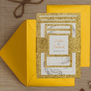 Invito a nozze dorato stampato - carta glitterata, Save-the-Date, carta di alloggio, RSVP, buoni regalo, buste