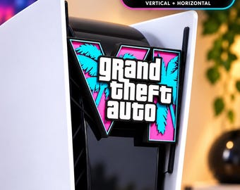 Decorazione per console PS5 ispirata a GTA VI, accessorio originale per PS5 Pro Slim stampato in 3D, orientamento verticale o orizzontale, regalo per gamer.