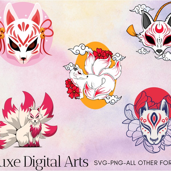 Kitsune Svg Png Bundle-Kitsune Mask-Kitsune Silhouette-Kitsune Cricut Designs-Kitsune Mask Bundle-Kitsune Sticker-Japanese Fox Svg Png Files