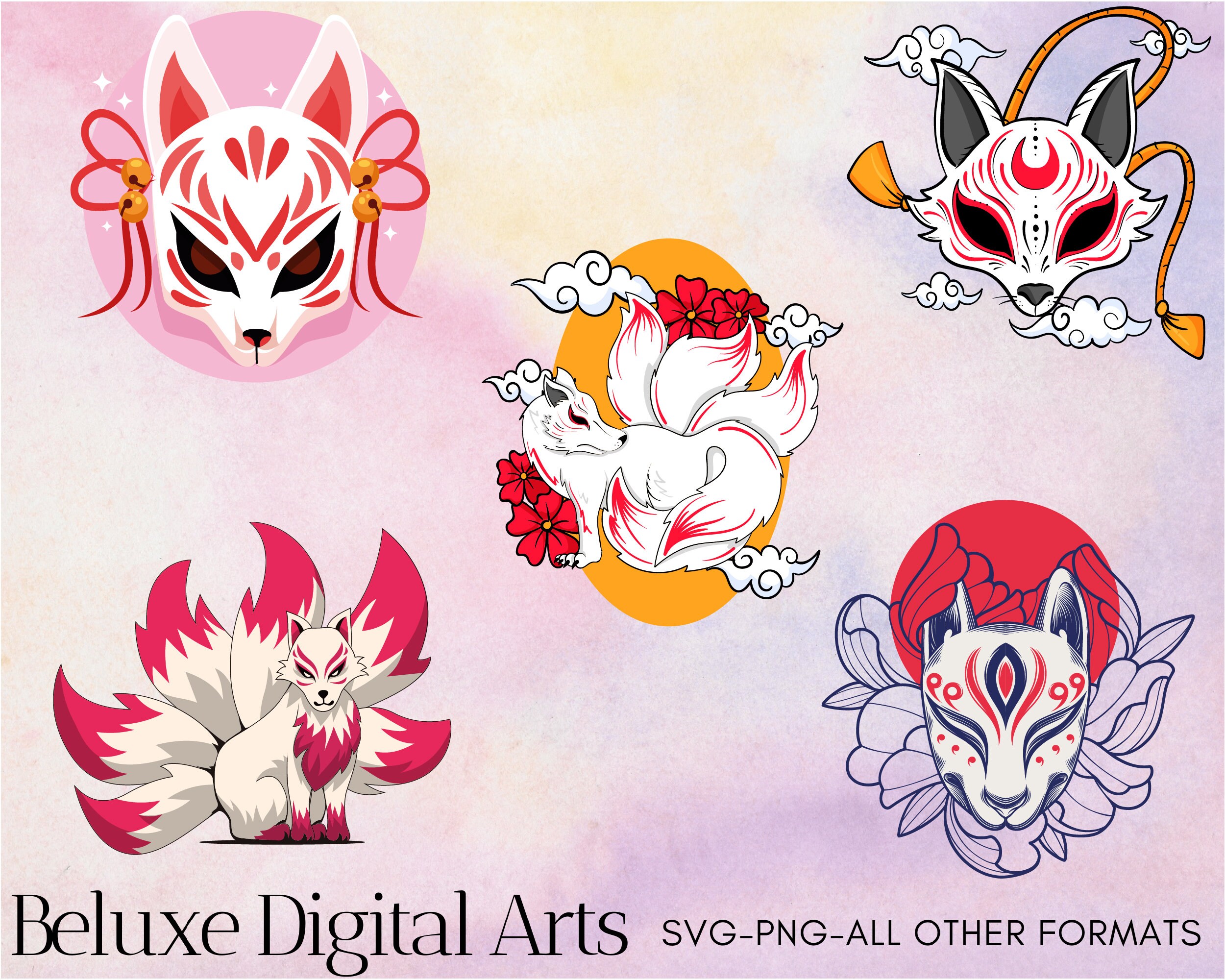 Kitsune Svg Png Bundlekitsune Maskkitsune Silhouettekitsune Cricut