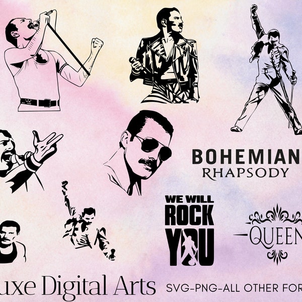 Freddie Mercury Svg Png Bundle- Freddie Mercury Svg- Queen Svg-Rock - Bohemian Rhapsody Svg Png- We will rock you svg png files