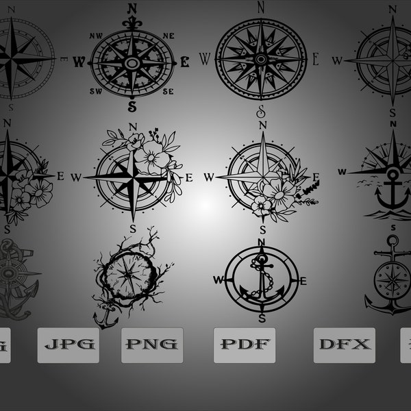 Nautical Compass Svg Png Bundle +10 | All Formats |  Compass Clipart | Compass  Svg Files For Cricut And Laser Cut Design |