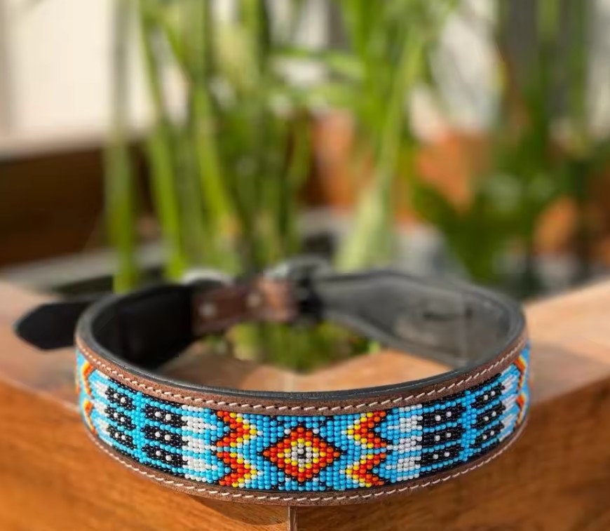 Turquoise Jewelled Dog Collars Leather Dog Collar Real Handmade