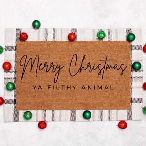 Merry Christmas Ya Filthy Animal Doormat | Trendy Christmas Front Doormat | Christmas Front Porch Decor | Christmas Outdoor Decor | Doormat