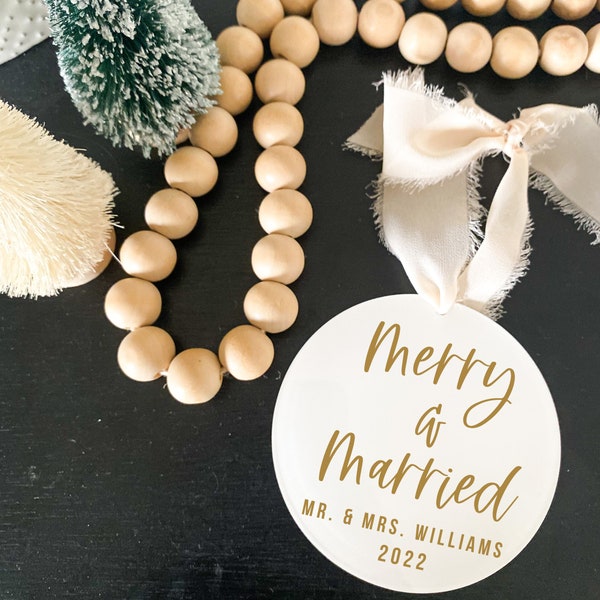 Personalized Merry & Married Newlywed Christmas Ornaments | Just Married Ornament | Our First Christmas Ornaments | Merry Christmas Ornament