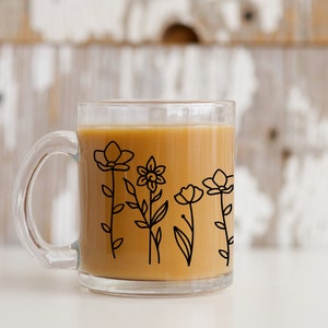 Floral Glass Coffee Mug |  Floral Coffee Mug | Coffee Mug | Glass Mug | Trendy Glass Mug | Modern Coffee Cup | Gift for Her | Coffee Gift