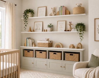 Estantes blancos de 5/8" cortados a medida para guardería - Estantería infantil personalizada - Decoración ideal para sala de juegos - Estantes personalizados para exhibición de juguetes