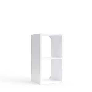 May include: A white bookshelf with two shelves. The bookshelf is made of wood and has a simple design.