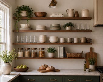 Oak Wood TFL Custom Size Open Kitchen Shelf 5/8" Available in Multiple Colors-Cabinet Wall Shelf For Kitchen-And-Dining Storage Organization