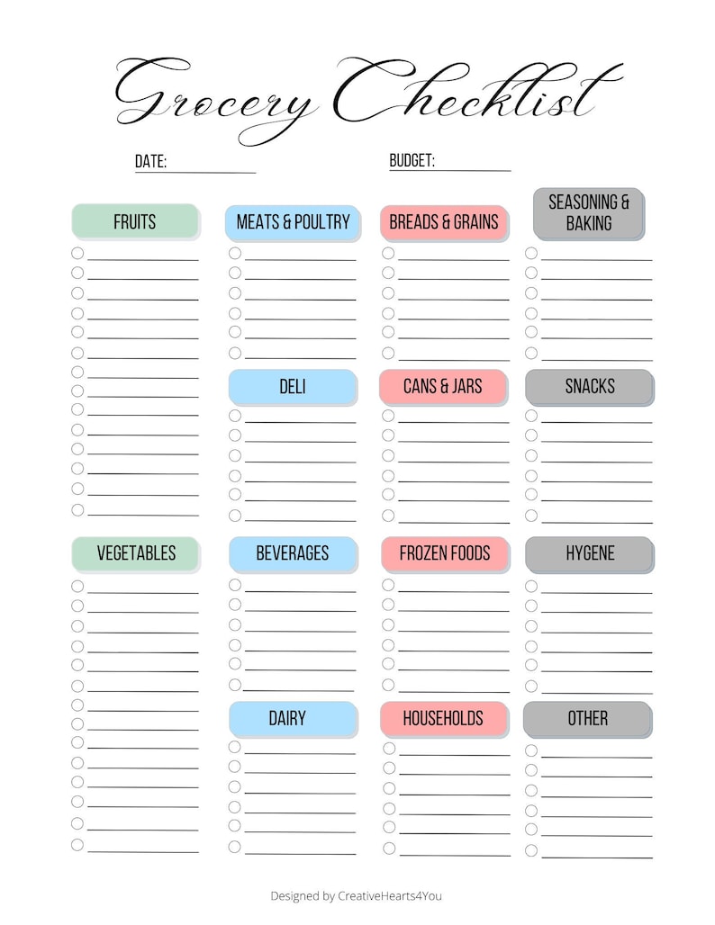 Grocery Checklist Printable Etsy