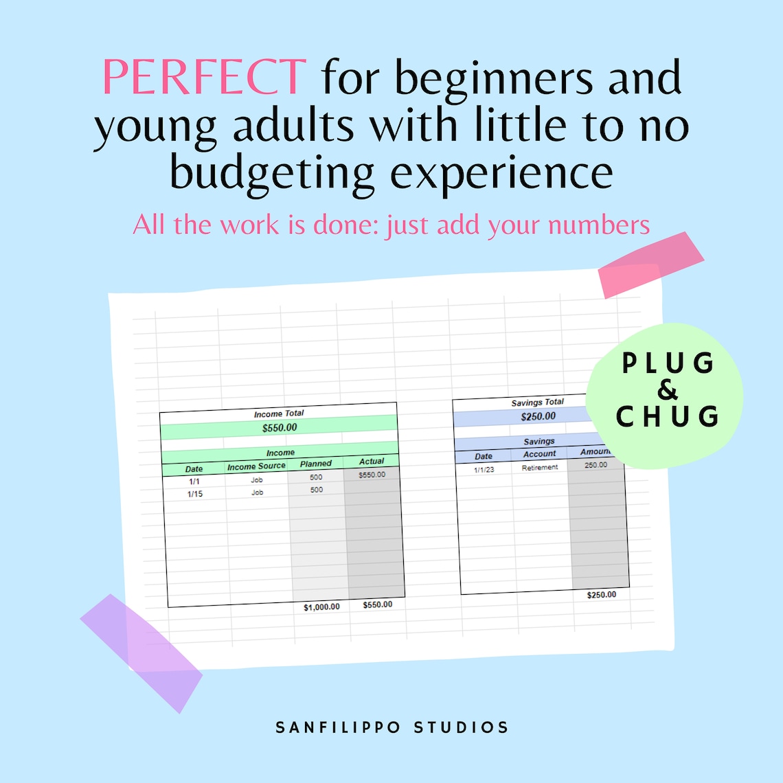Colorful Monthly Budget Template for Beginners & Young Adults With