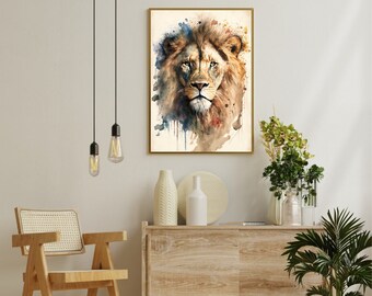 Lion Water Colour Art Piece, Wall Decor, Wall Art, Abstract Wall Art, Digital Printable Art