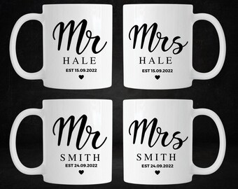 Mr & Mrs Personalised Mugs, Wedding Mugs, 11oz Ceramic White Mugs, Wedding gift, Anniversary Gift