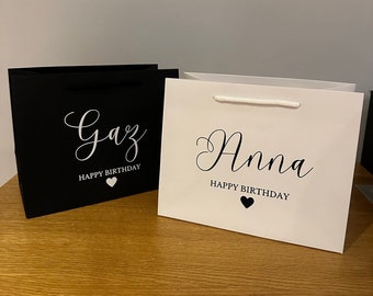 Personalised Black and White Gift Bags | Personalised Bags | Gift Bags | Birthday Gifts