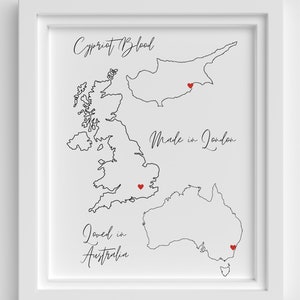 Custom Digital Print of Countries That Are Close In Memory, Moving Home Gift, Anniversary Gifts, Personalised Gifts