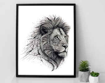 Lion Line Art, Simple Art, Digital Download, Animal prints, Wall Decor.