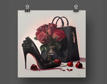 Luxury Fashion Digital Print, Shoe prints, High Heel, Bag Prints