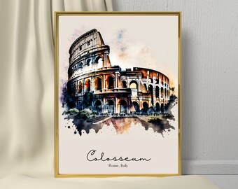 Rome City Wall Art watercolor| Colloseum | PRINTABLE Wall Art | Digital Download