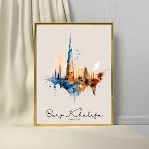 Burj Khalifa Wall Art watercolor| Dubai, UAE | PRINTABLE Wall Art | Digital Download