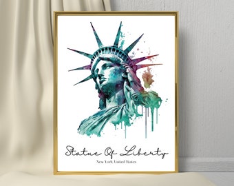 Statue of Liberty Wall Art watercolor| New York | PRINTABLE Wall Art | Digital Download