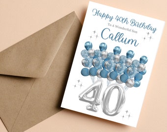 Happy 40th Birthday Greeting Card | Blue and Silver | Gifts for Her | Gifts for Him | Greeting Card #032