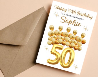 Happy 50th Birthday Greeting Card | Gold | Gifts for Her | Gifts for Him | Greeting Card #033