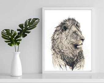 Lion Line Digital Print, Perfect Wall Decor, Quirky Prints, Animal Prints