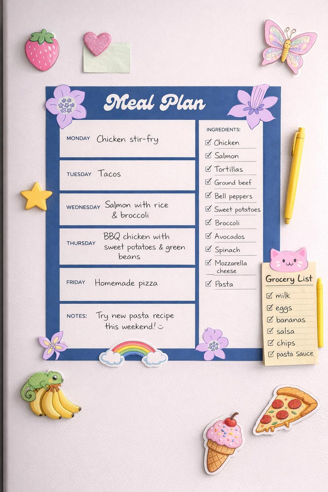 Weekly Meal Planner | Printable Floral Meal Plan With Ingredients List ...