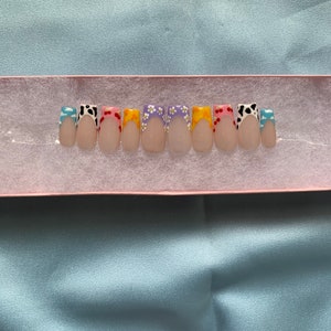 Mix & Match Multicolor French Tip Nails|Shown in Medium Square|