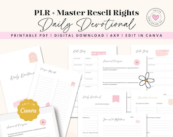 Daily Devotional Printable, PLR Resell, Prayer Faith & Bible Study Journal, Digital Canva Template, Commercial Use License, Pink, FTH01